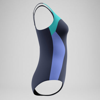 Speedo Colourblock Contour Swimsuit Navy/Turquoise