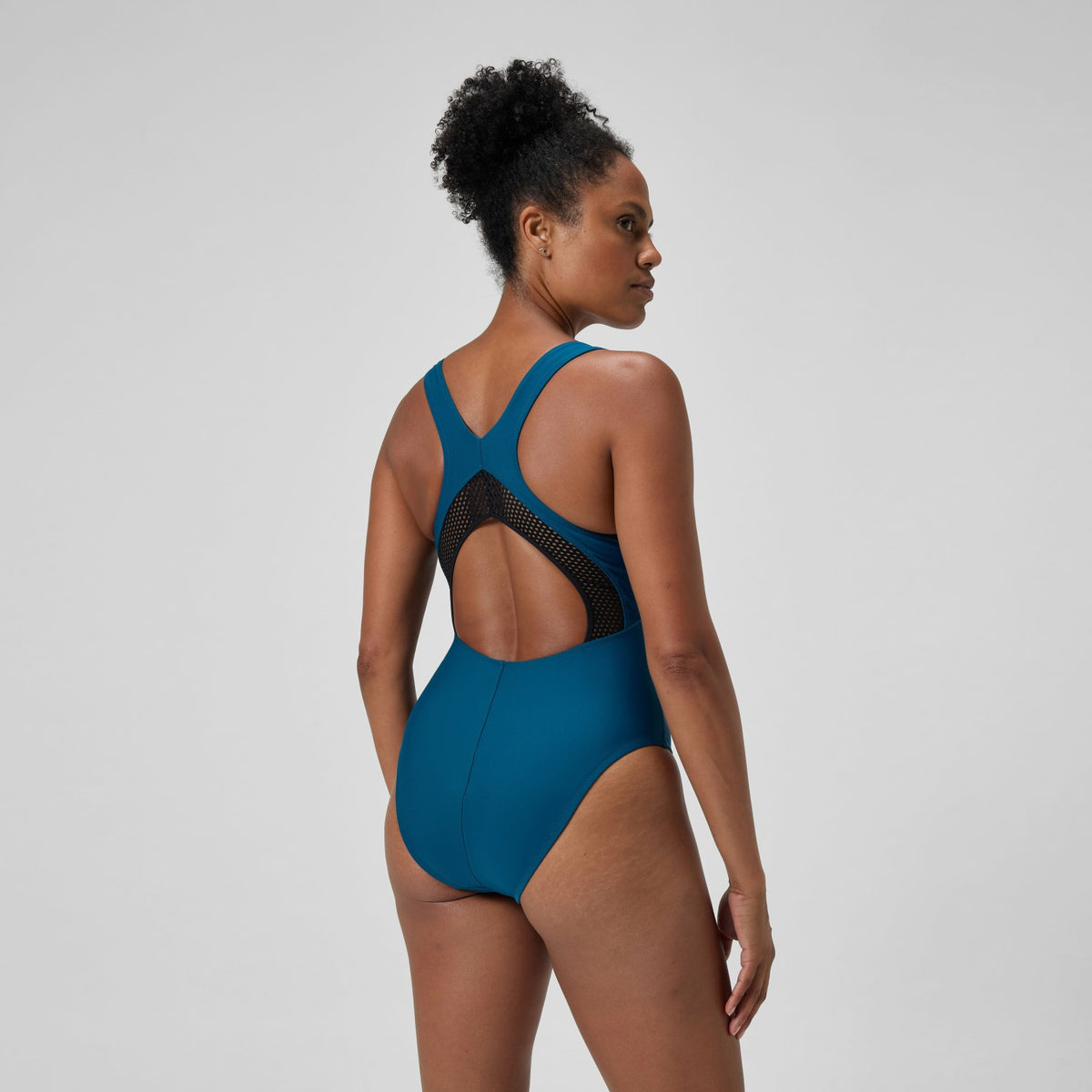 Speedo Solid Scoop Neck Mesh Swimsuit Dark Teal