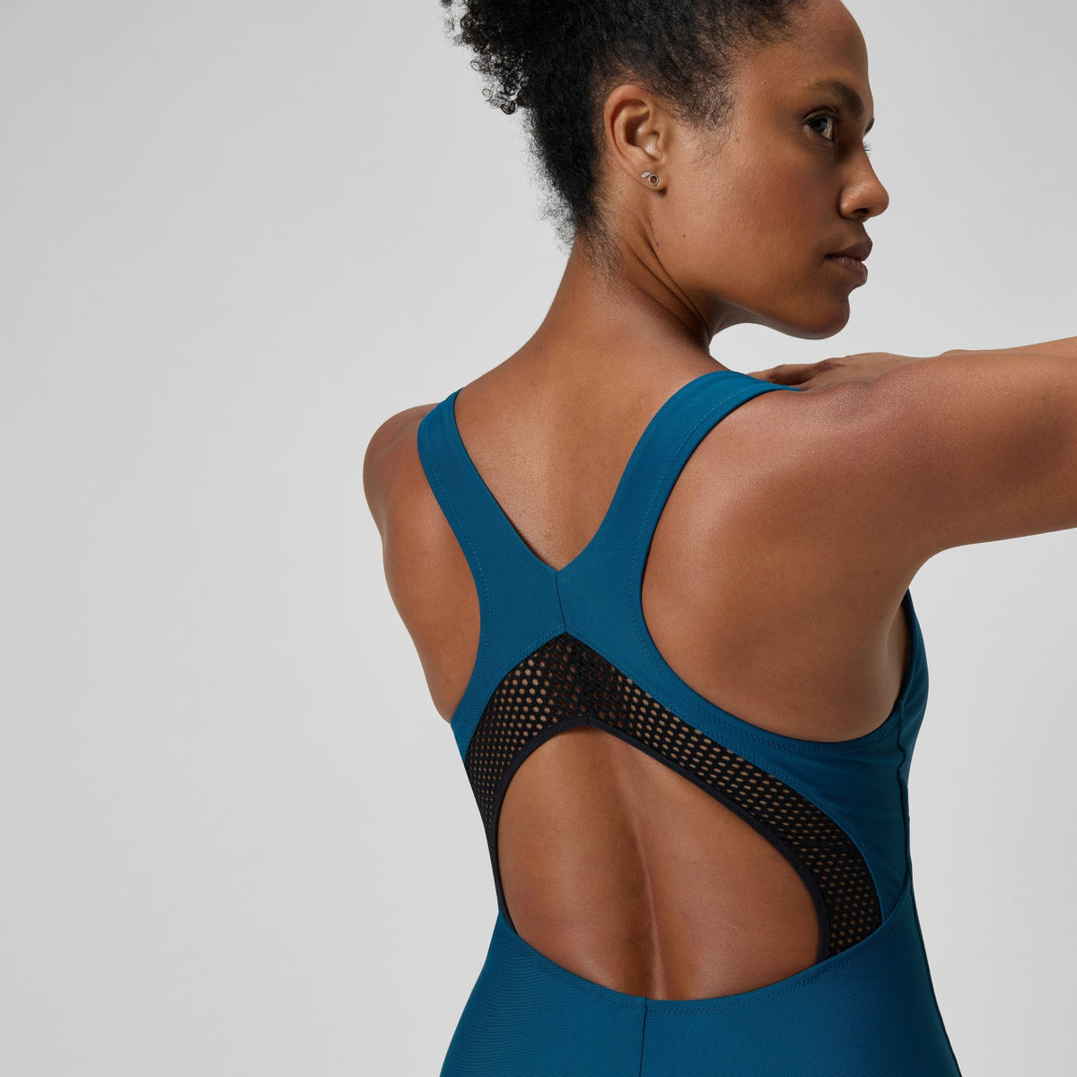 Speedo Solid Scoop Neck Mesh Swimsuit Dark Teal