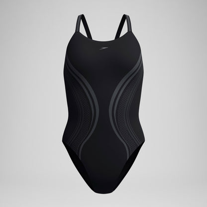 Speedo V Class Printed Active Back Swimsuit Black
