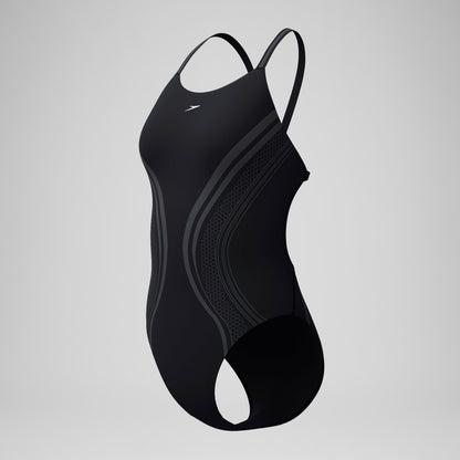 Speedo V Class Printed Active Back Swimsuit Black