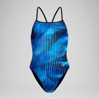 Speedo Club Training Printed Turnback Swimsuit Blue