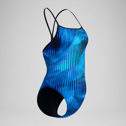 Speedo Club Training Printed Turnback Swimsuit Blue