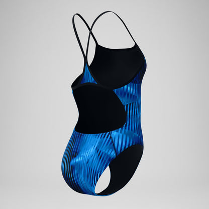Speedo Club Training Printed Turnback Swimsuit Blue