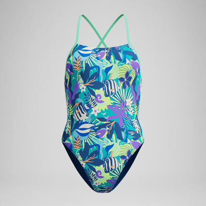 Speedo Club Training Printed Tie Back Swimsuit Green