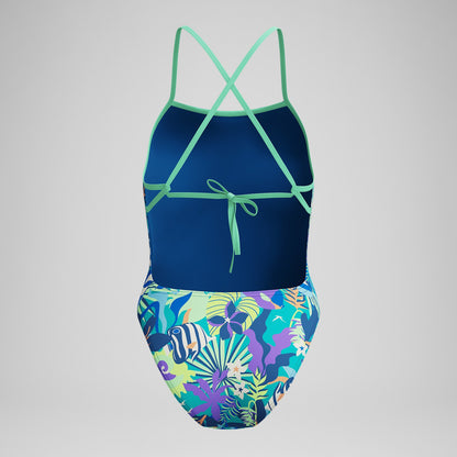 Speedo Club Training Printed Tie Back Swimsuit Green