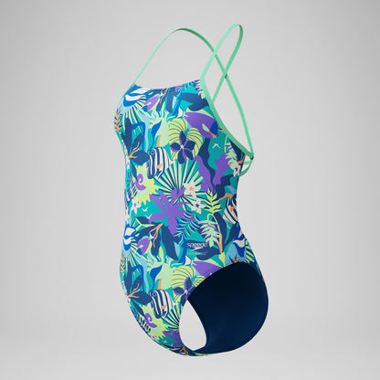 Speedo Club Training Printed Tie Back Swimsuit Green
