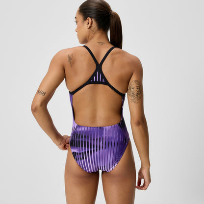 Speedo Club Training Printed Turnback Swimsuit Purple