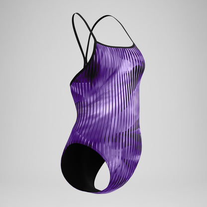 Speedo Club Training Printed Turnback Swimsuit Purple
