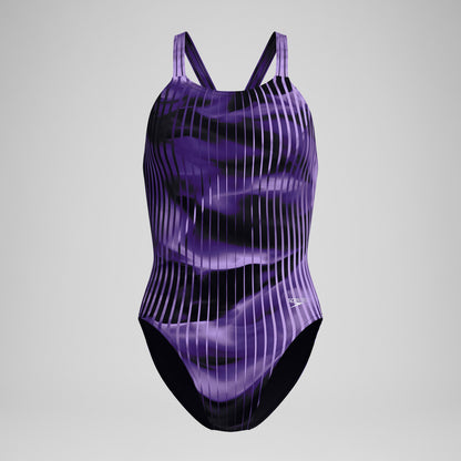 Speedo Club Training Printed Leaderback Swimsuit Purple