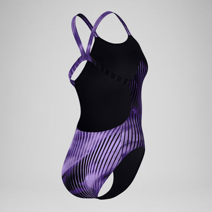 Speedo Club Training Printed Leaderback Swimsuit Purple