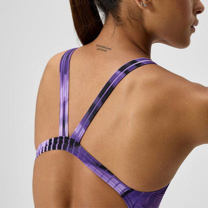 Speedo Club Training Printed Leaderback Swimsuit Purple