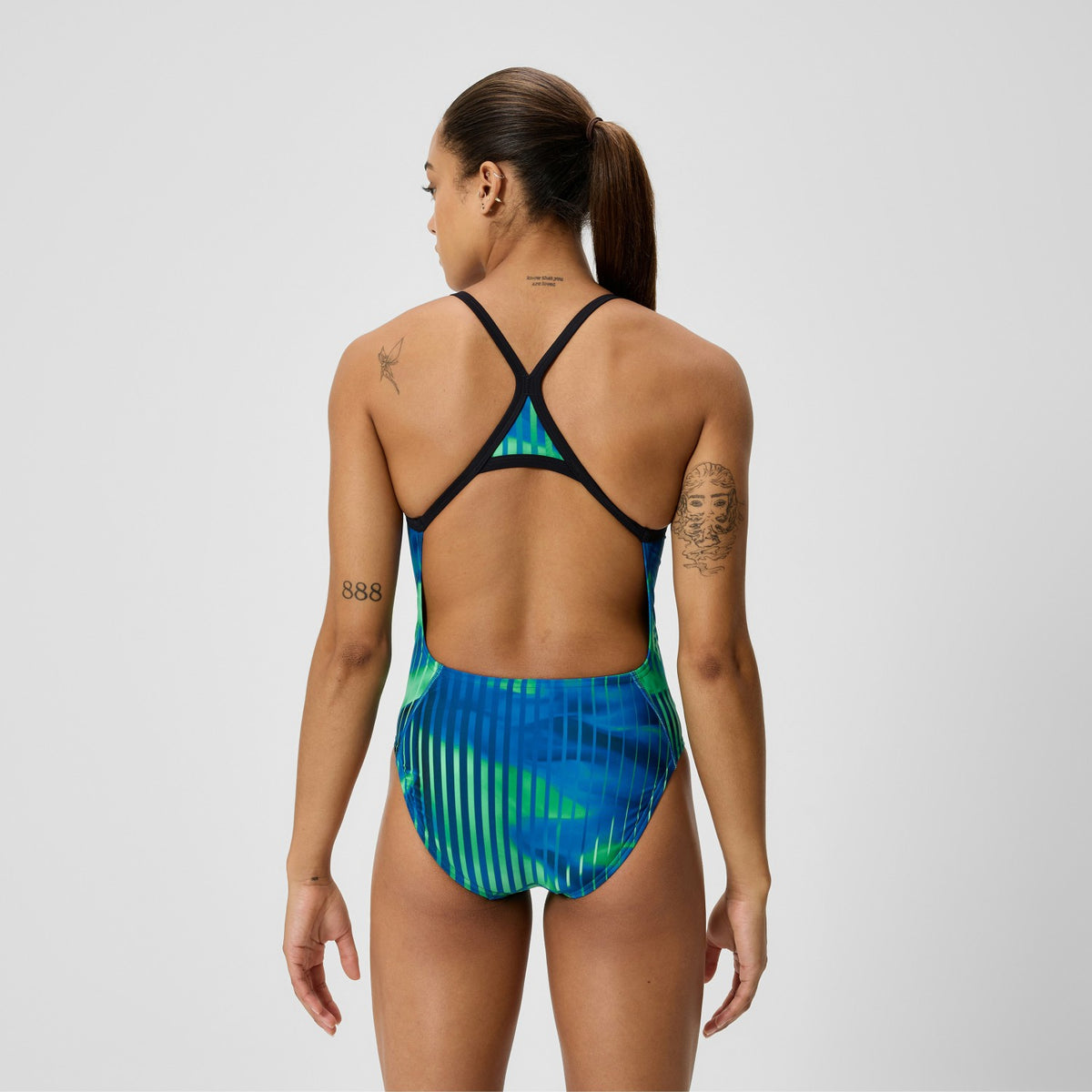 Speedo Club Training Printed Turnback Swimsuit Blue/Green