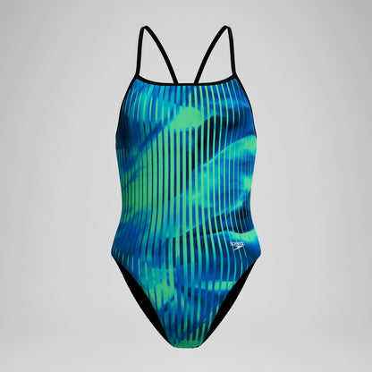 Speedo Club Training Printed Turnback Swimsuit Blue/Green
