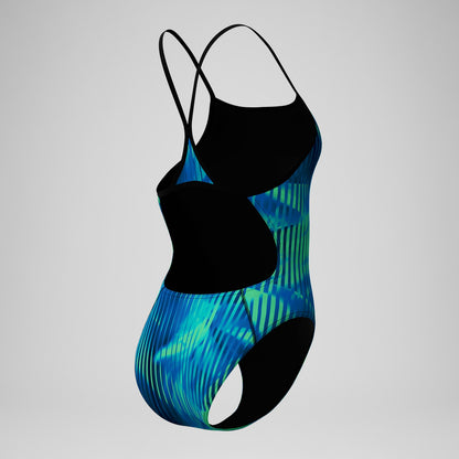 Speedo Club Training Printed Turnback Swimsuit Blue/Green
