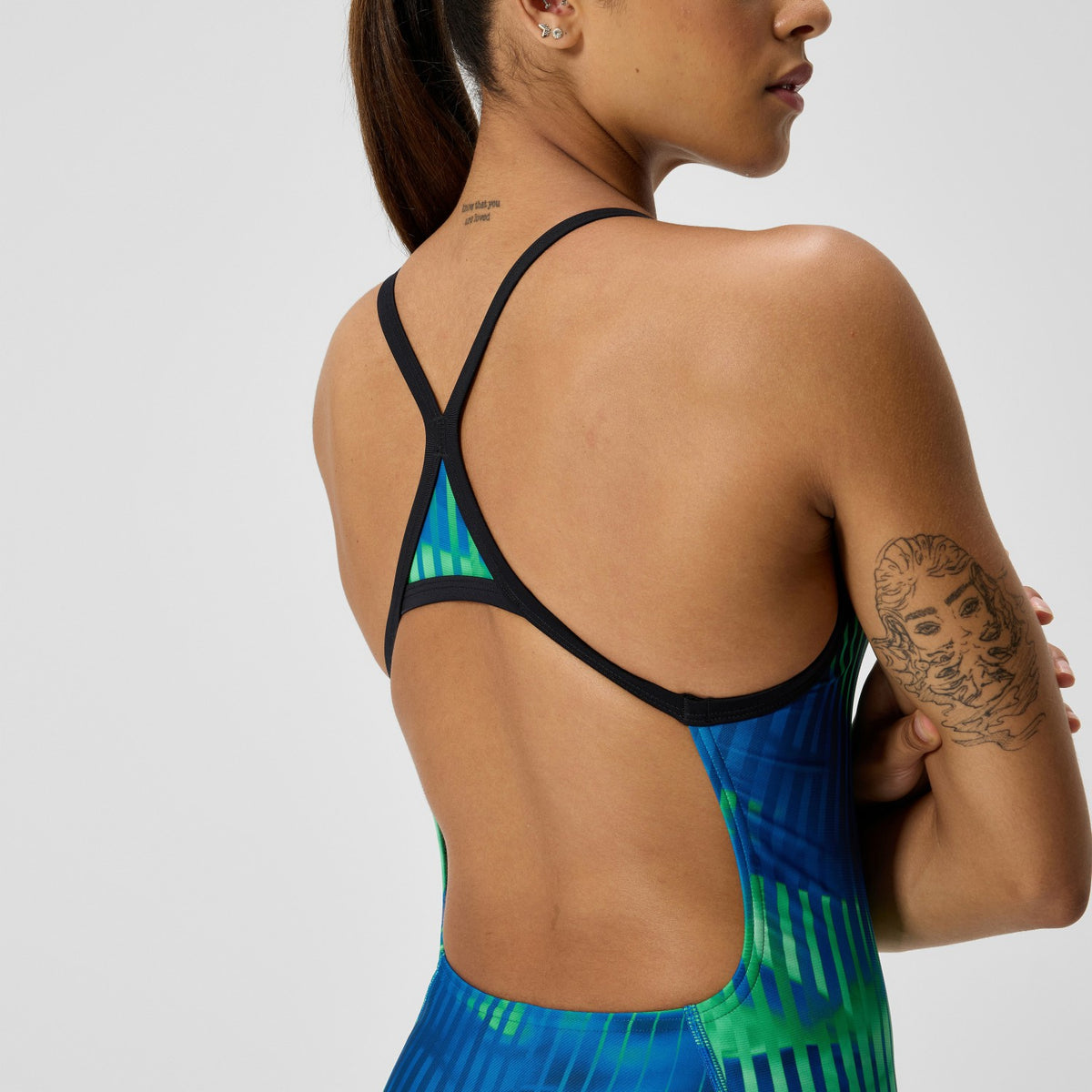 Speedo Club Training Printed Turnback Swimsuit Blue/Green