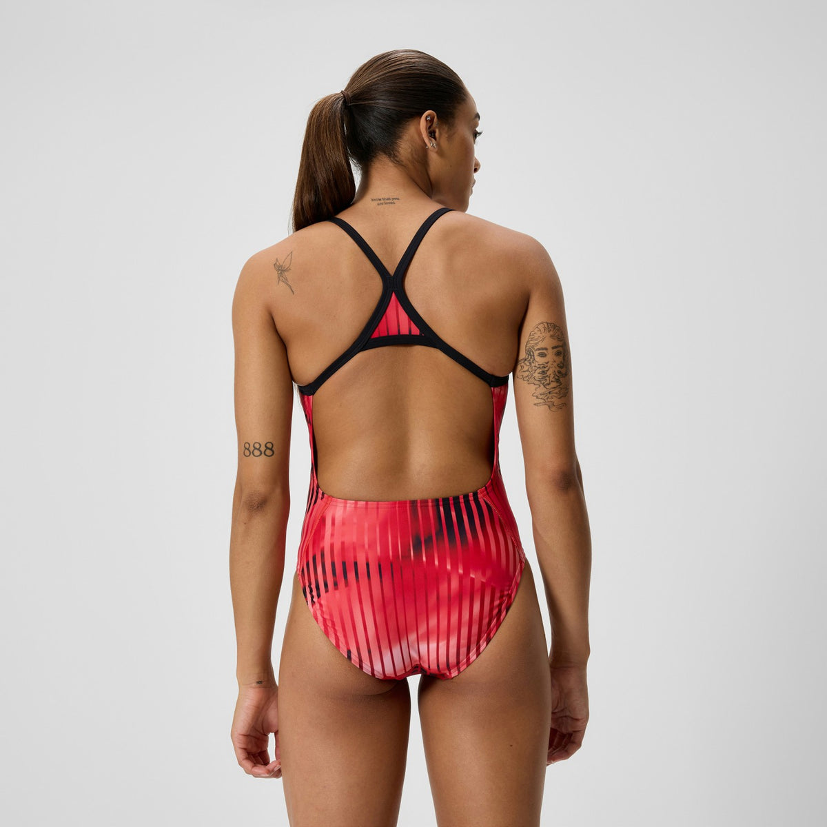 Speedo Club Training Printed Turnback Swimsuit Red