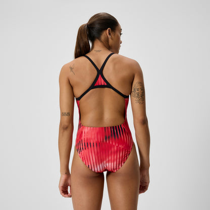 Speedo Club Training Printed Turnback Swimsuit Red