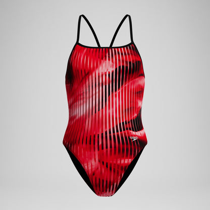 Speedo Club Training Printed Turnback Swimsuit Red