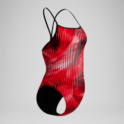 Speedo Club Training Printed Turnback Swimsuit Red