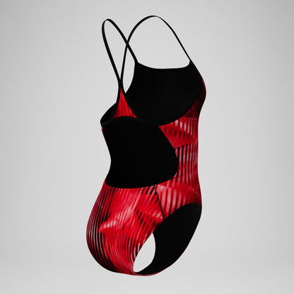 Speedo Club Training Printed Turnback Swimsuit Red