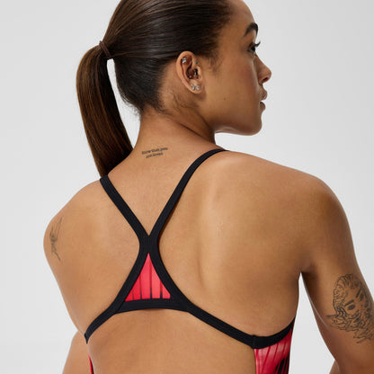 Speedo Club Training Printed Turnback Swimsuit Red