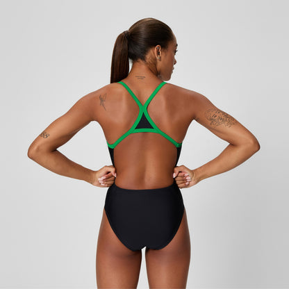 Speedo Club Training Turnback Swimsuit Black/Green