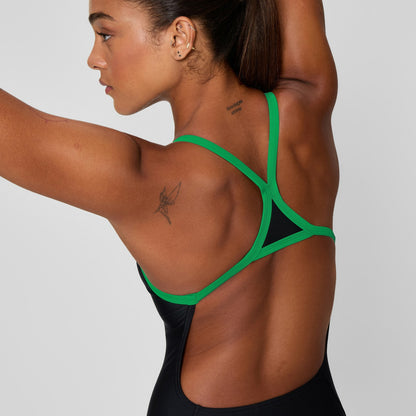 Speedo Club Training Turnback Swimsuit Black/Green