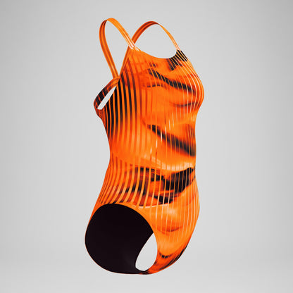 Speedo Club Training Printed Leaderback Swimsuit Orange