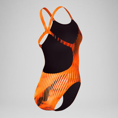 Speedo Club Training Printed Leaderback Swimsuit Orange