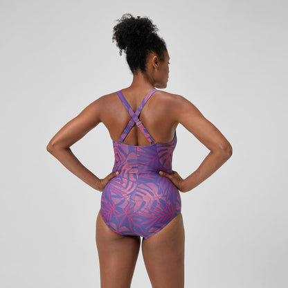 Speedo Shaping V Neck Swimsuit Pink/Orange