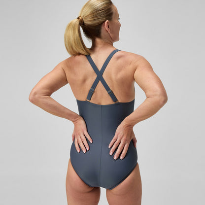 Speedo Shaping V Neck Swimsuit Grey