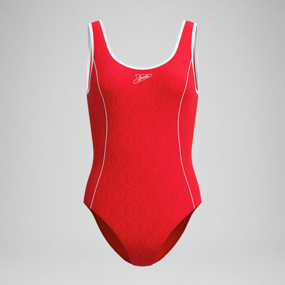 Speedo Jetstream Textured Bound Scoop Swimsuit Red/White
