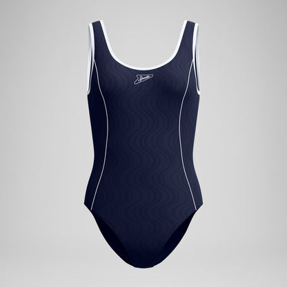 Speedo Jetstream Textured Bound Scoop Swimsuit Navy/White