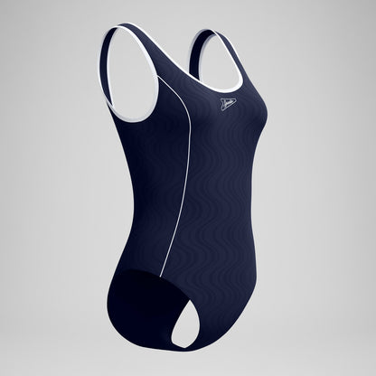 Speedo Jetstream Textured Bound Scoop Swimsuit Navy/White