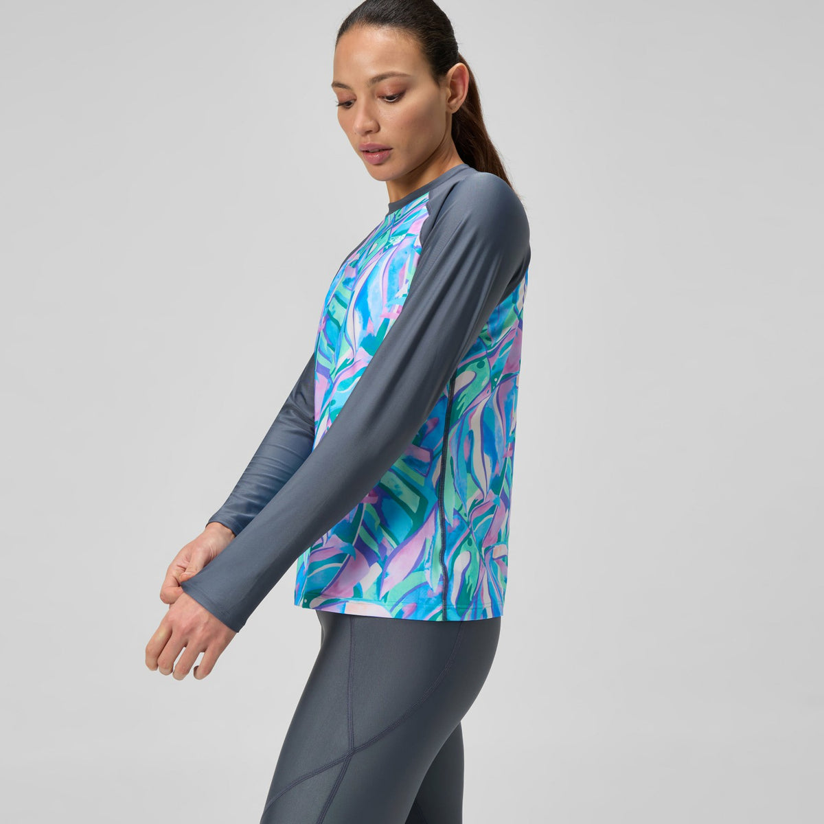 Speedo Printed Long Sleeve Swim Shirt Grey/Green