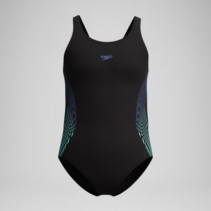 Speedo Girls' Placement Muscleback Swimsuit Black/Blue