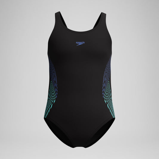 Speedo Girls' Placement Muscleback Swimsuit Black/Blue