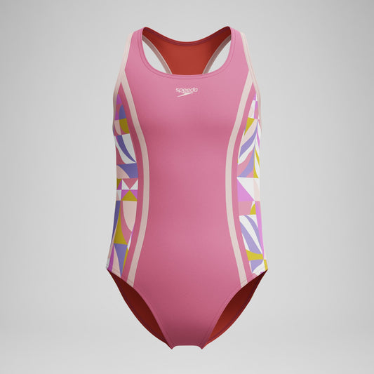 Speedo Girls Printed Spliced Racerback Swimsuit Pink