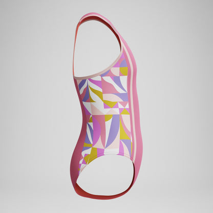 Speedo Girls Printed Spliced Racerback Swimsuit Pink