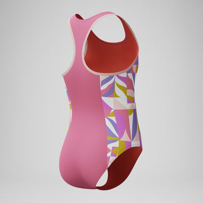 Speedo Girls Printed Spliced Racerback Swimsuit Pink