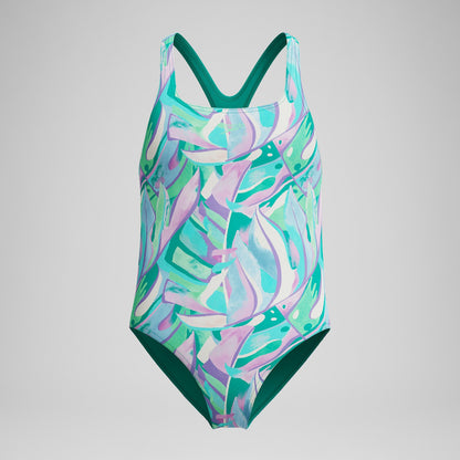 Speedo Girls Medalist Printed Swimsuit Green/Purple