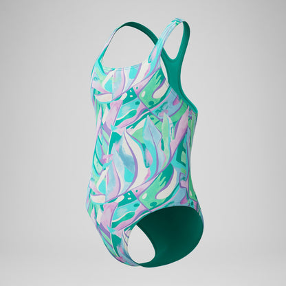 Speedo Girls Medalist Printed Swimsuit Green/Purple