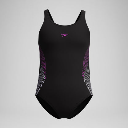 Speedo Girls' Placement Muscleback Swimsuit Black/Pink