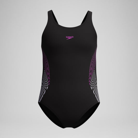 Speedo Girls' Placement Muscleback Swimsuit Black/Pink