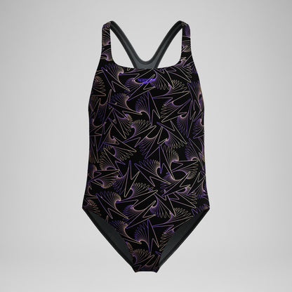 Speedo Girls Hyperboom Medalist Allover Print Swimsuit Black/Peach