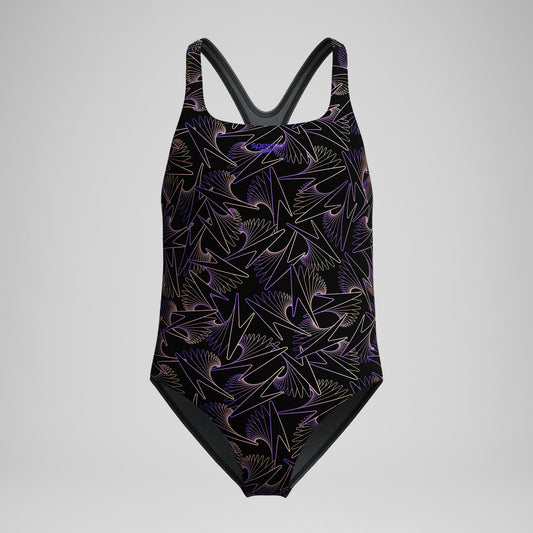 Speedo Girls Hyperboom Medalist Allover Print Swimsuit Black/Peach