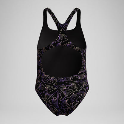 Speedo Girls Hyperboom Medalist Allover Print Swimsuit Black/Peach
