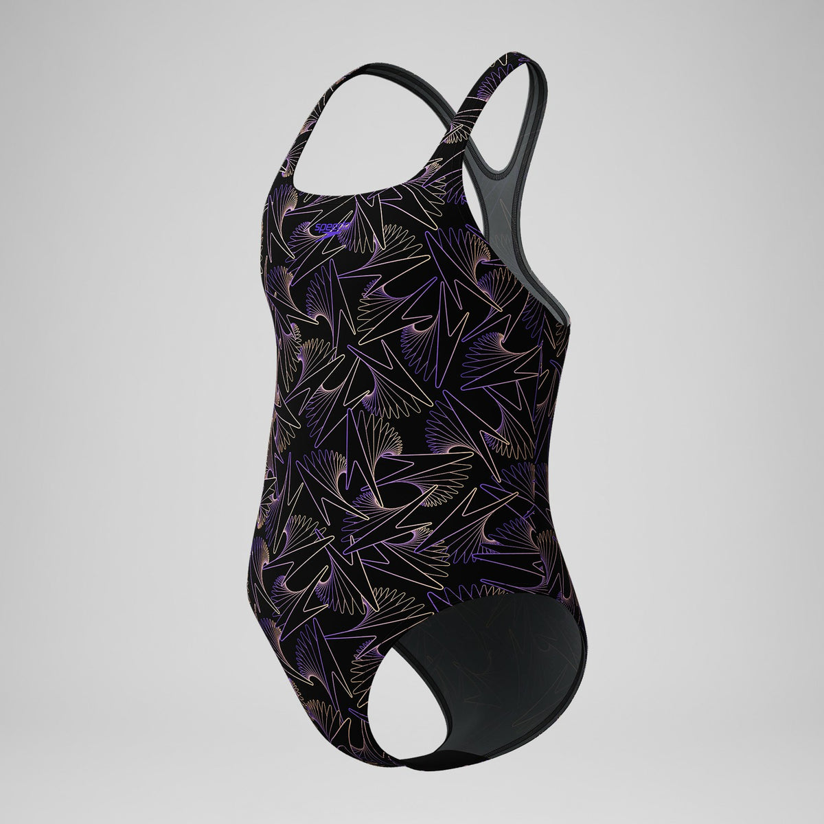 Speedo Girls Hyperboom Medalist Allover Print Swimsuit Black/Peach