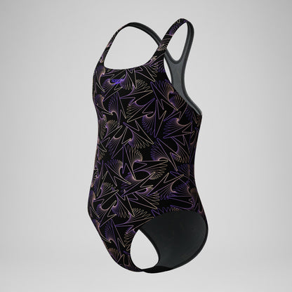 Speedo Girls Hyperboom Medalist Allover Print Swimsuit Black/Peach